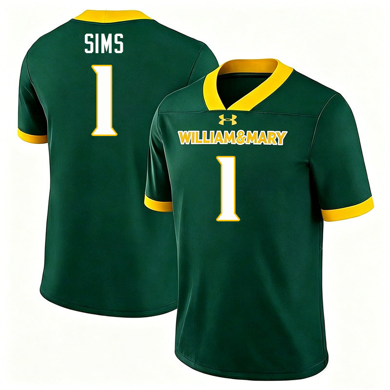 William & Mary Tribe #1 Tariq Sims College Football Jerseys,Uniforms-Green